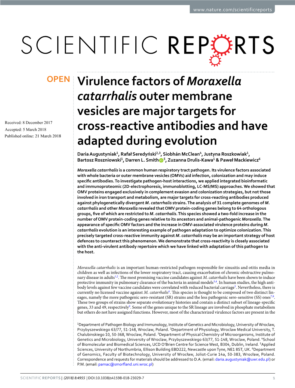 Virulence Factors of Moraxella Catarrhalis Outer Membrane Vesicles Are Major Targets for Cross-Reactive Antibodies and Have Adap