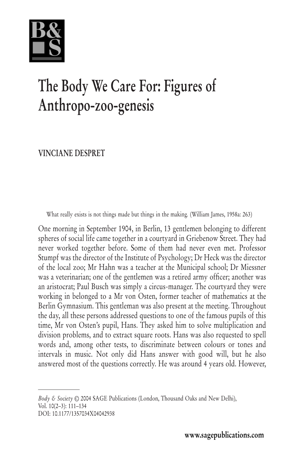 The Body We Care For: Figures of Anthropo-Zoo-Genesis