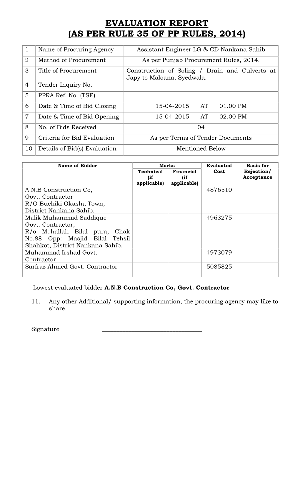 Evaluation Report (As Per Rule 35 of Pp Rules, 2014)