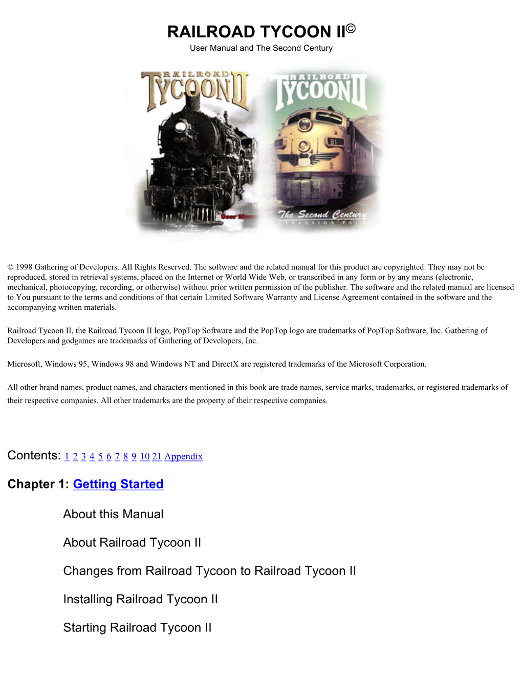 RAILROAD TYCOON II© User Manual and the Second Century