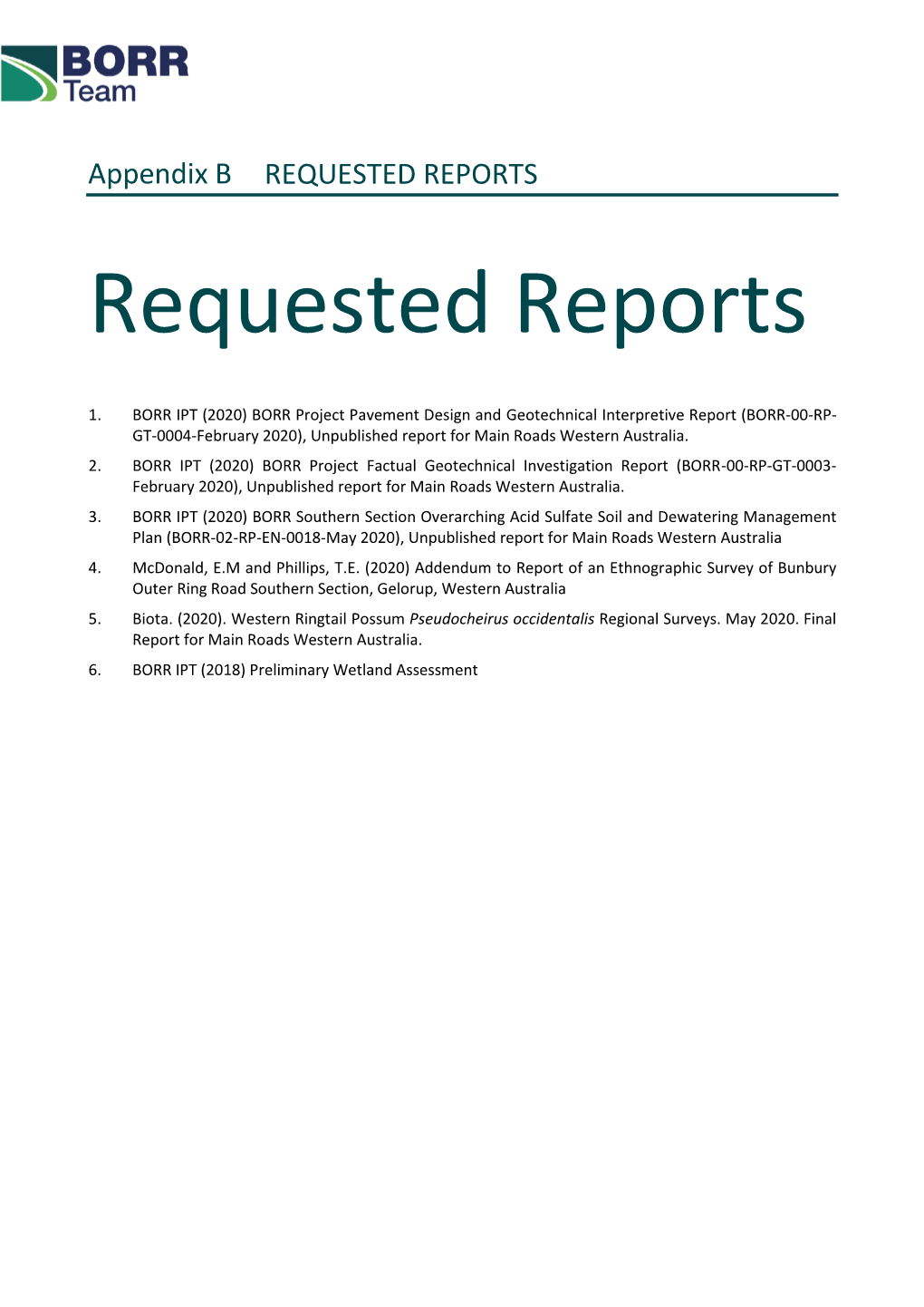 REQUESTED REPORTS Requested Reports