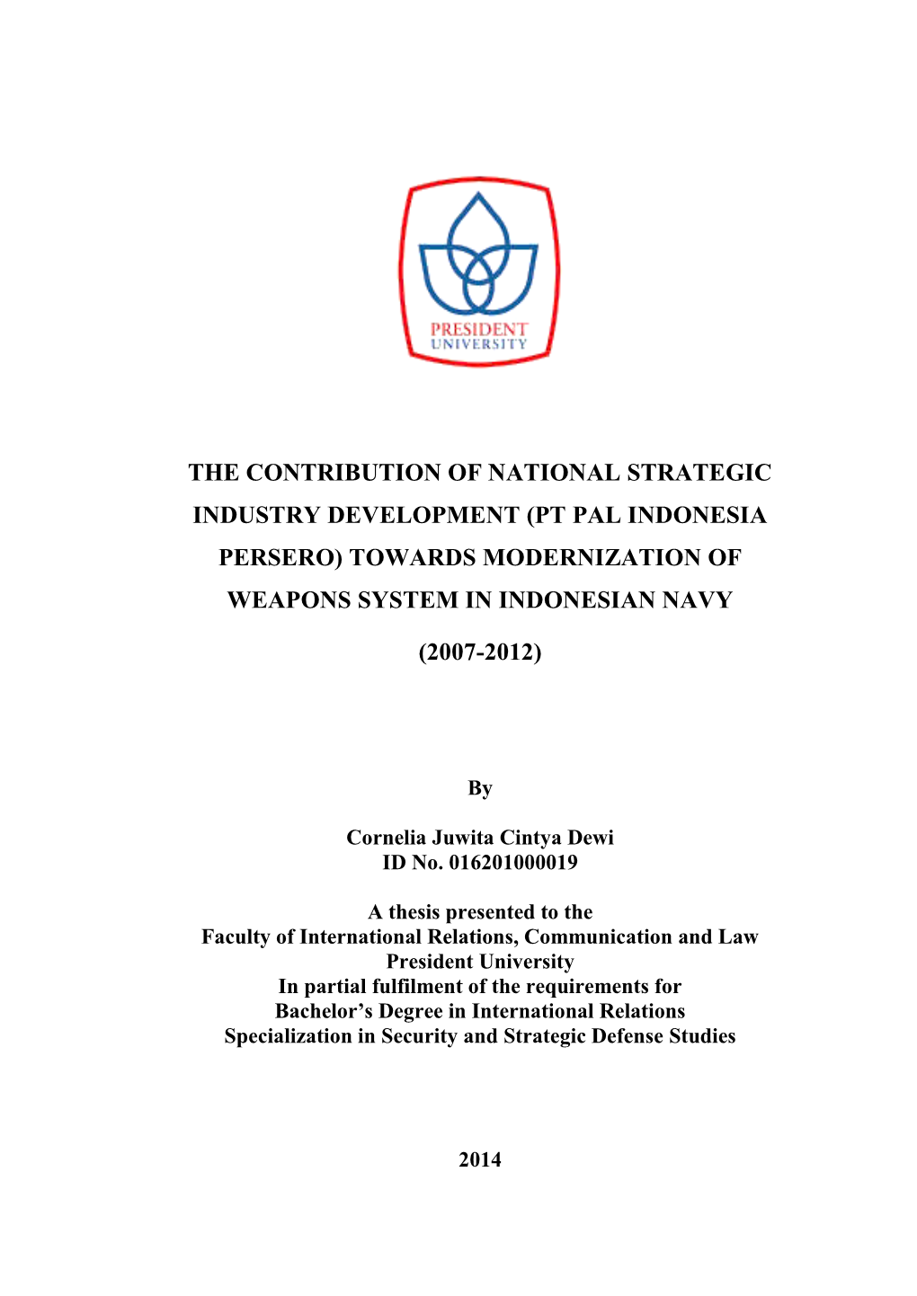Pt Pal Indonesia Persero) Towards Modernization of Weapons System in Indonesian Navy