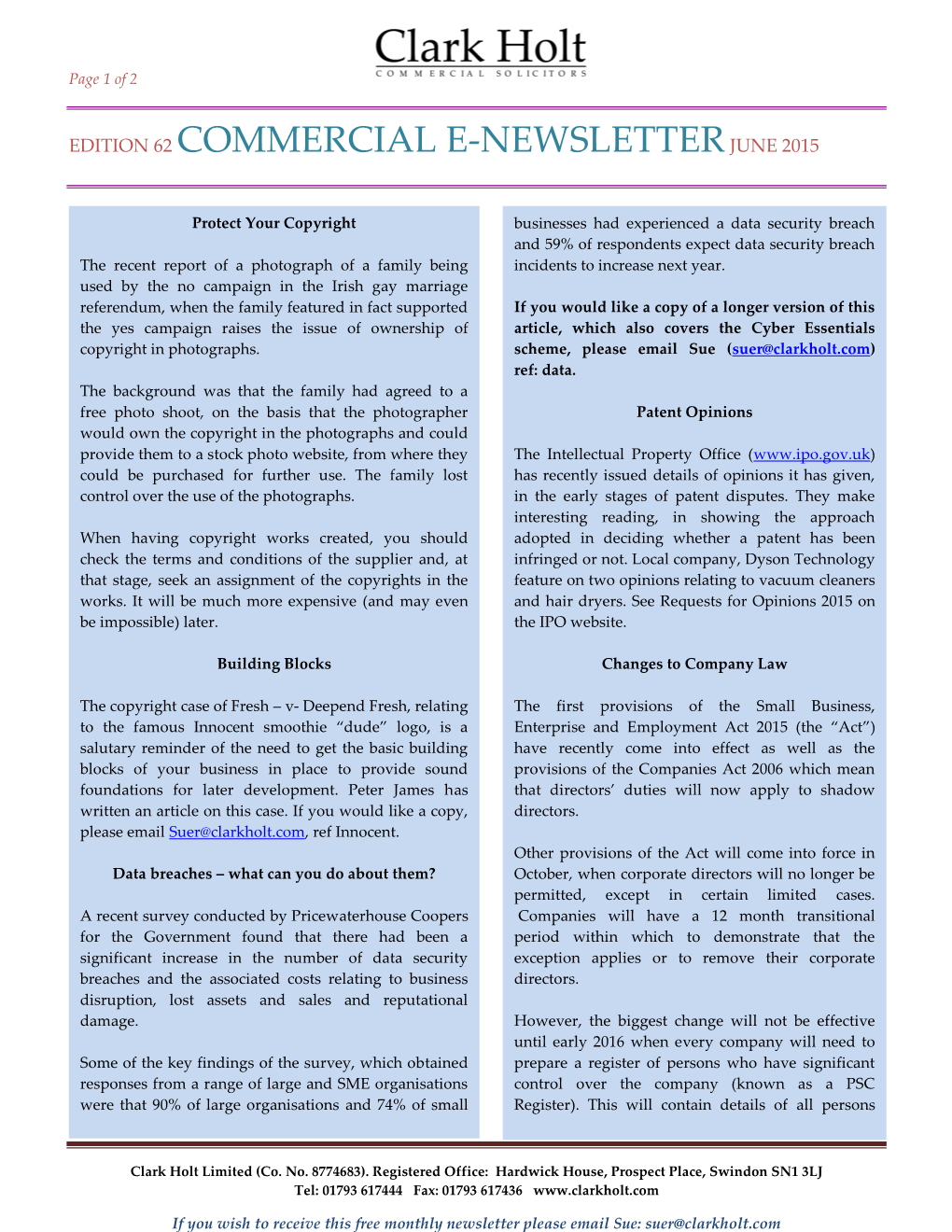 Edition 62 Commercial E-Newsletterjune 2015