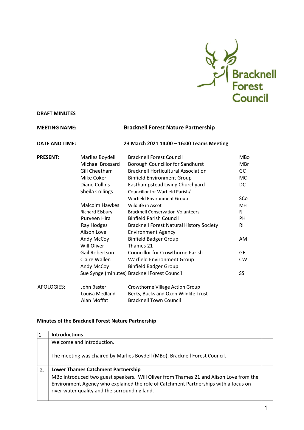 Bracknell Forest Nature Partnership Minutes