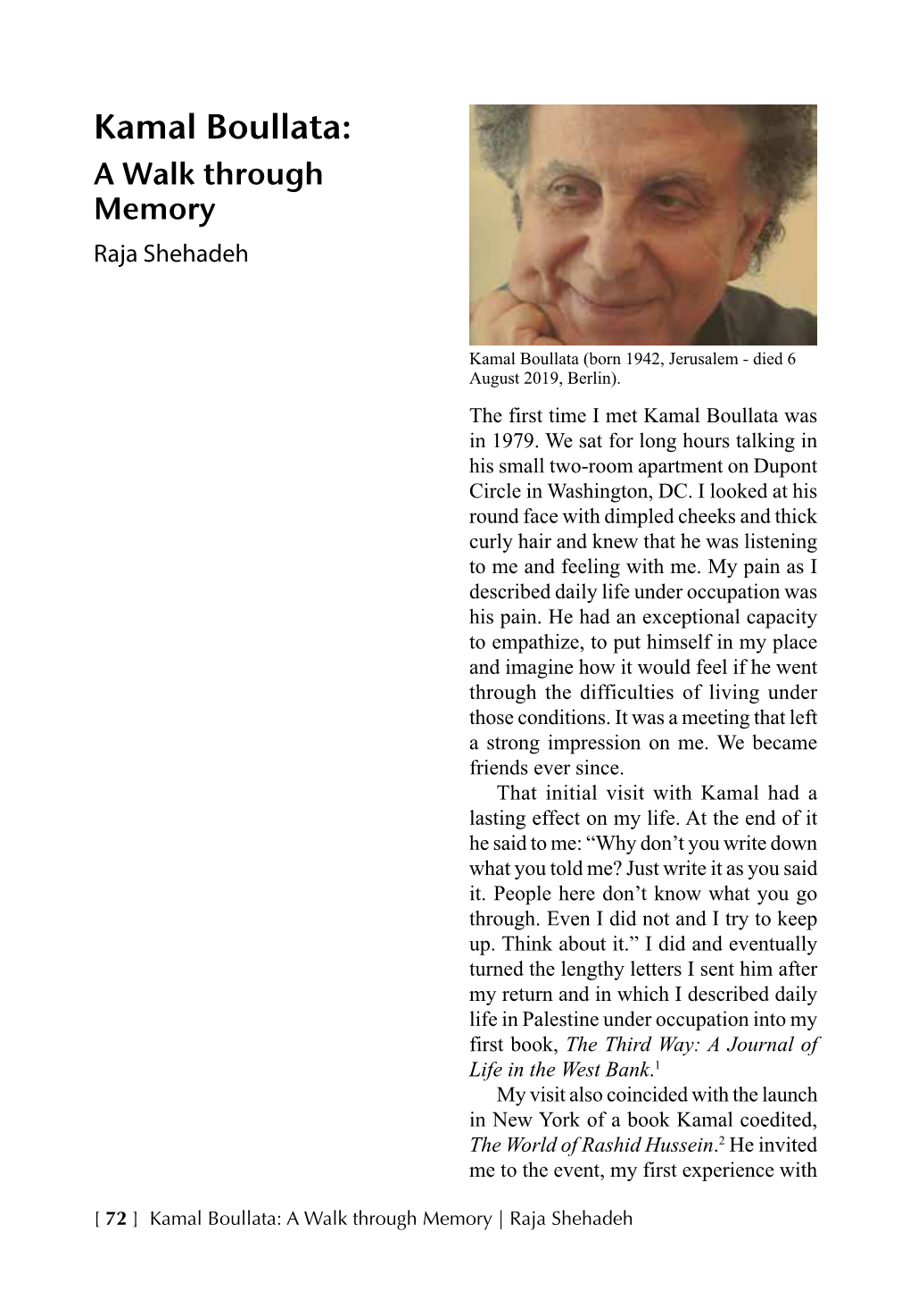 Kamal Boullata: a Walk Through Memory Raja Shehadeh