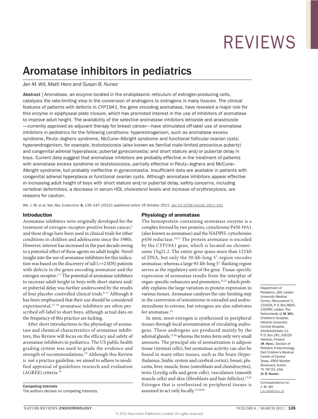 Aromatase Inhibitors in Pediatrics Jan M