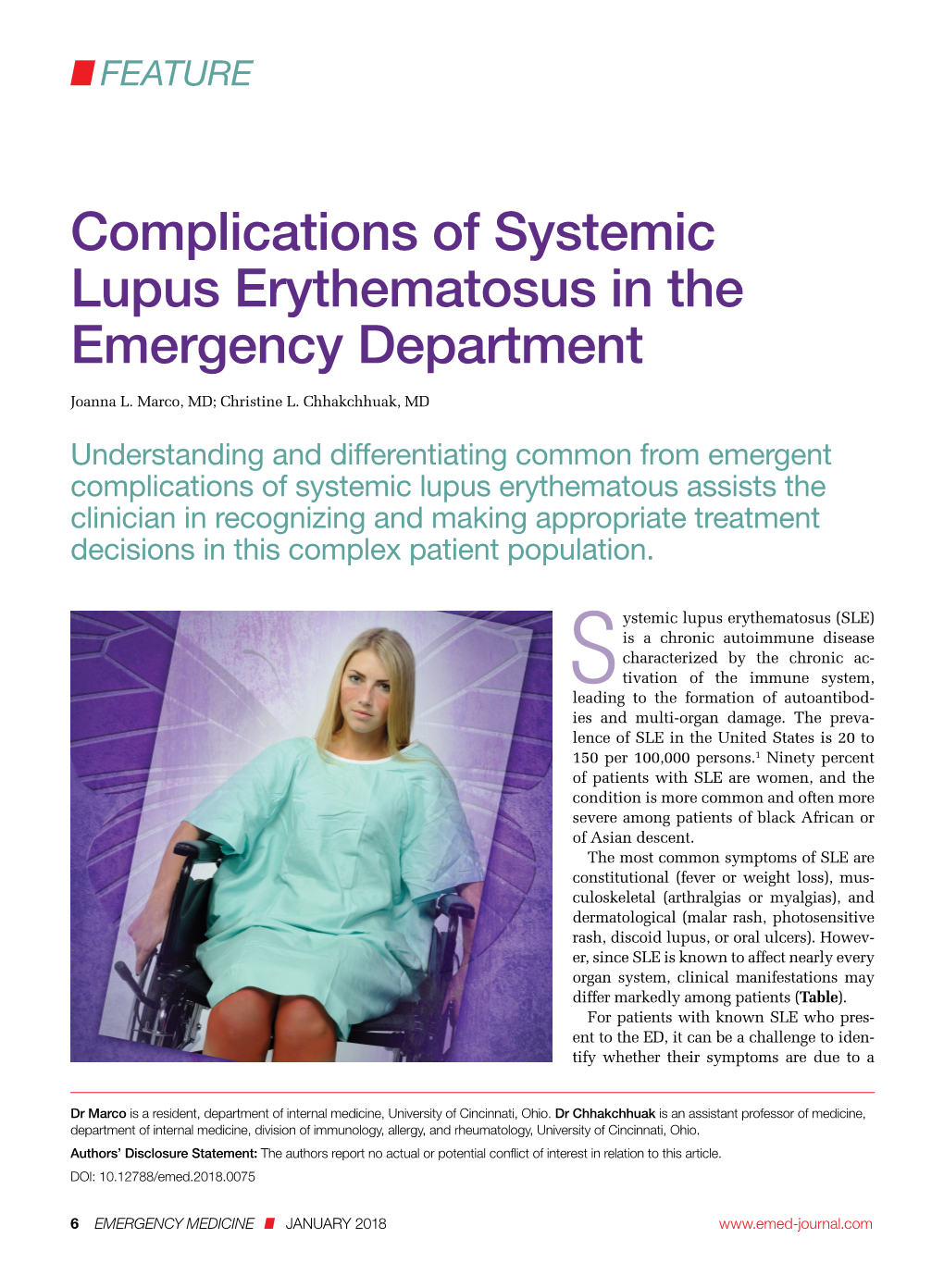 Complications of Systemic Lupus Erythematosus in the Emergency Department