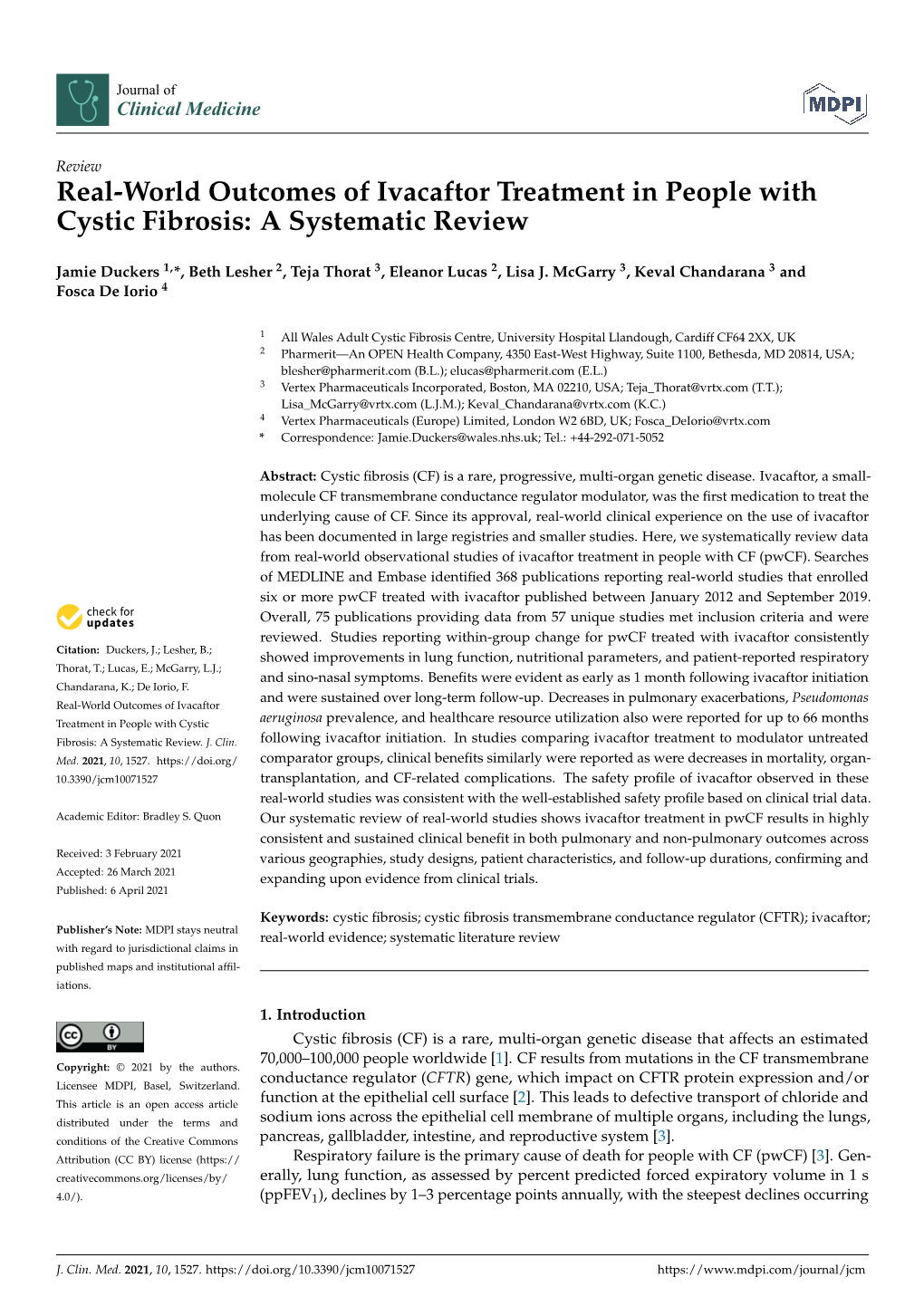 Real-World Outcomes of Ivacaftor Treatment in People with Cystic Fibrosis: a Systematic Review