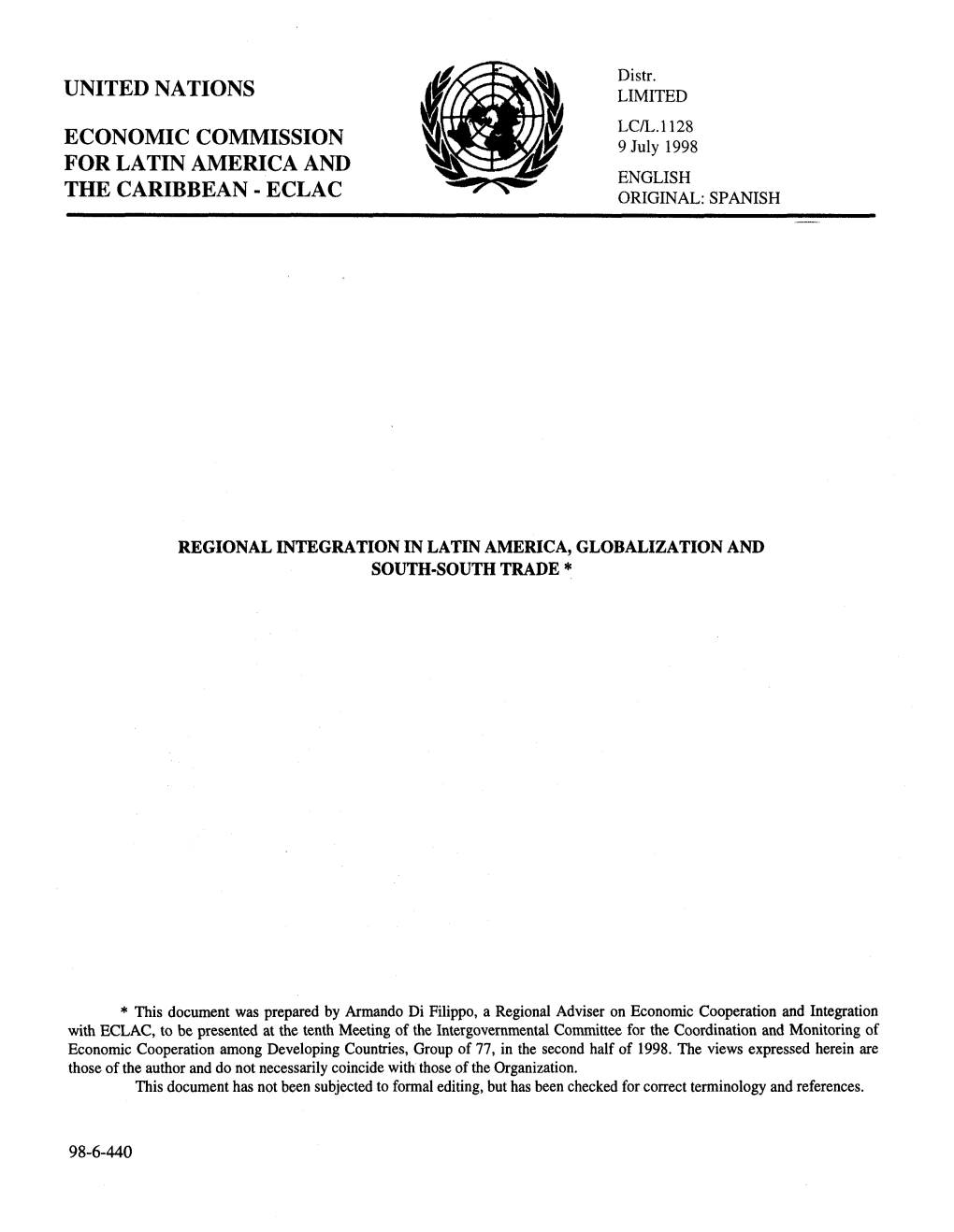 ECONOMIC COMMISSION VX9£M¿/Lg Syvws for LATIN AMERICA and ^8Fcj¿32K ENGLISH the CARIBBEAN - ECLAC ~*? ^- ORIGINAL: SPANISH