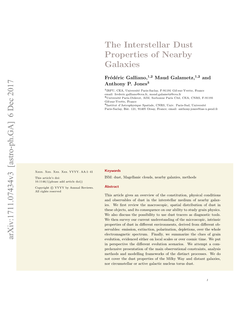 The Interstellar Dust Properties of Nearby Galaxies Arxiv:1711.07434V3 [Astro-Ph.GA] 6 Dec 2017