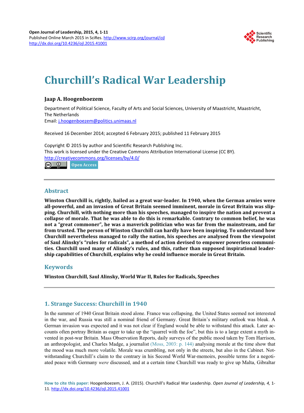 Churchill's Radical War Leadership