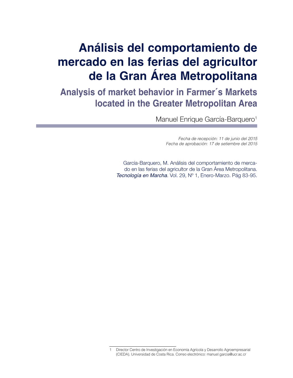 Análisis Del Comportamiento De Mercado En Las Ferias Del Agricultor