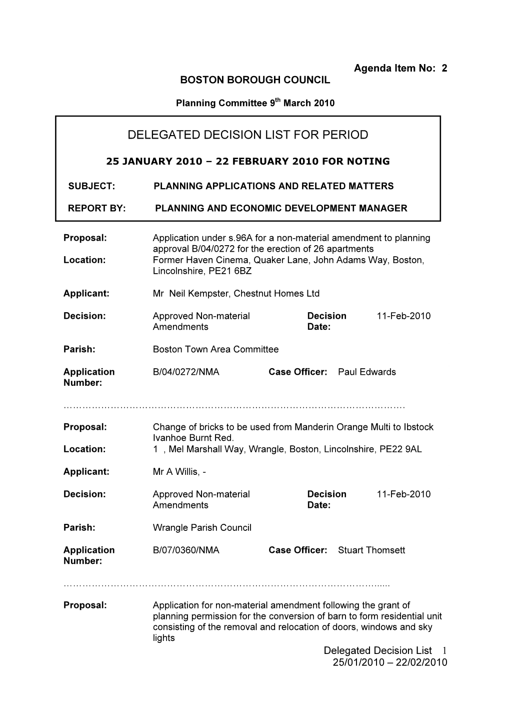 Delegated Decision List for Period