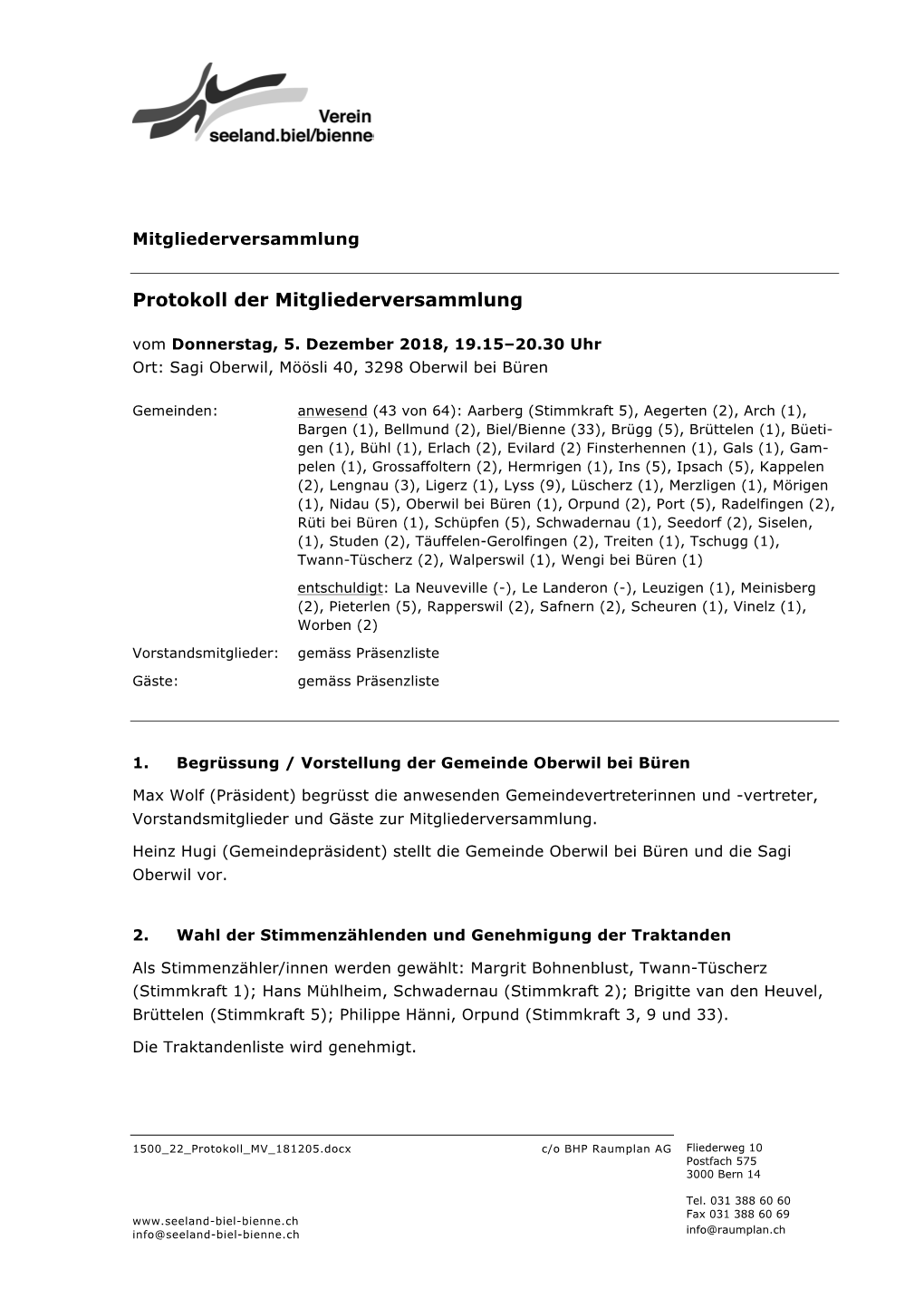 Protokoll Der Mitgliederversammlung Vom Donnerstag, 5