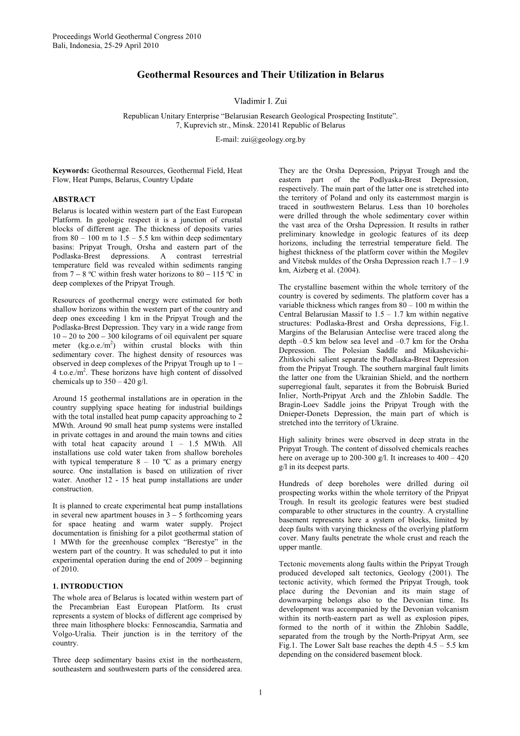 Geothermal Resources and Their Utilization in Belarus