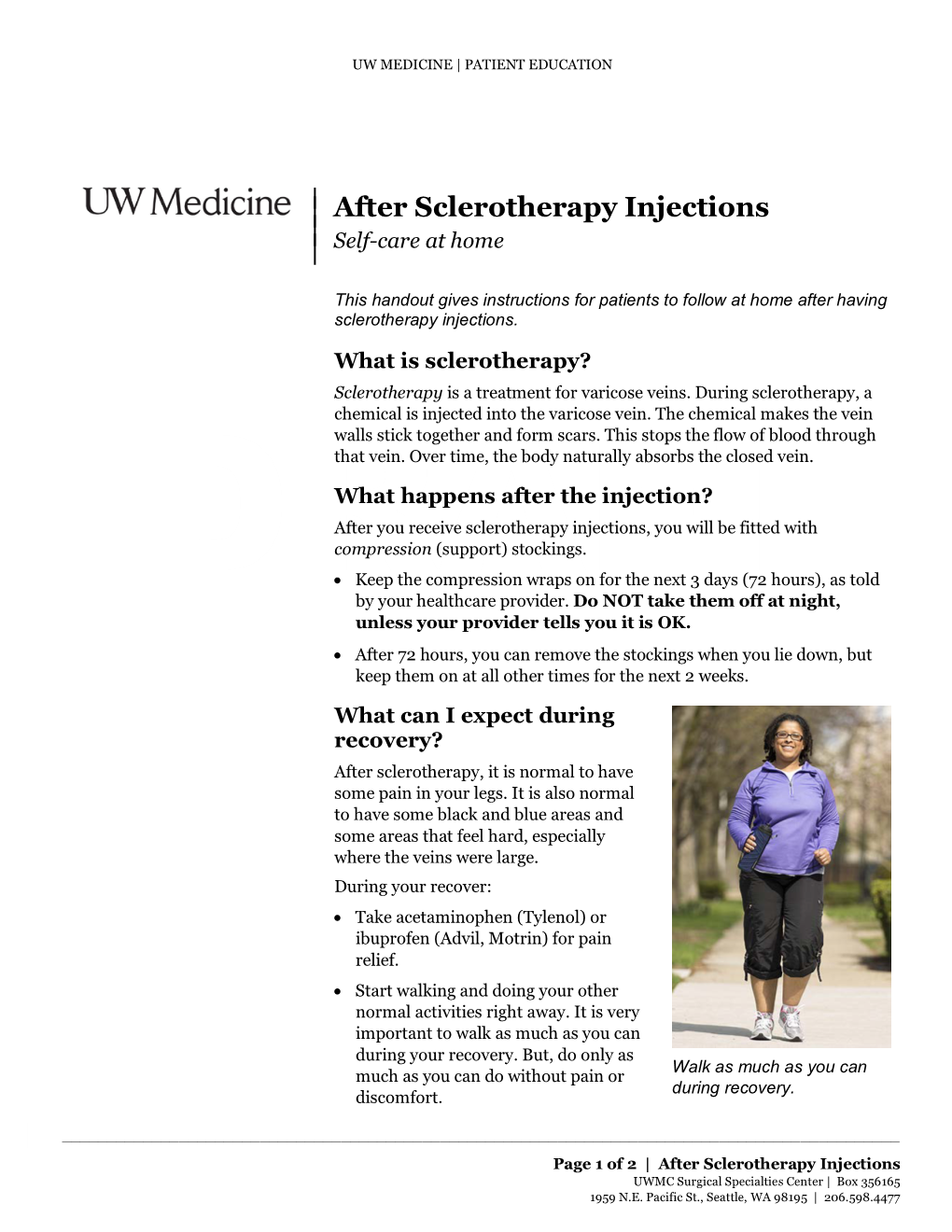 After Sclerotherapy Injections | | Self-Care at Home