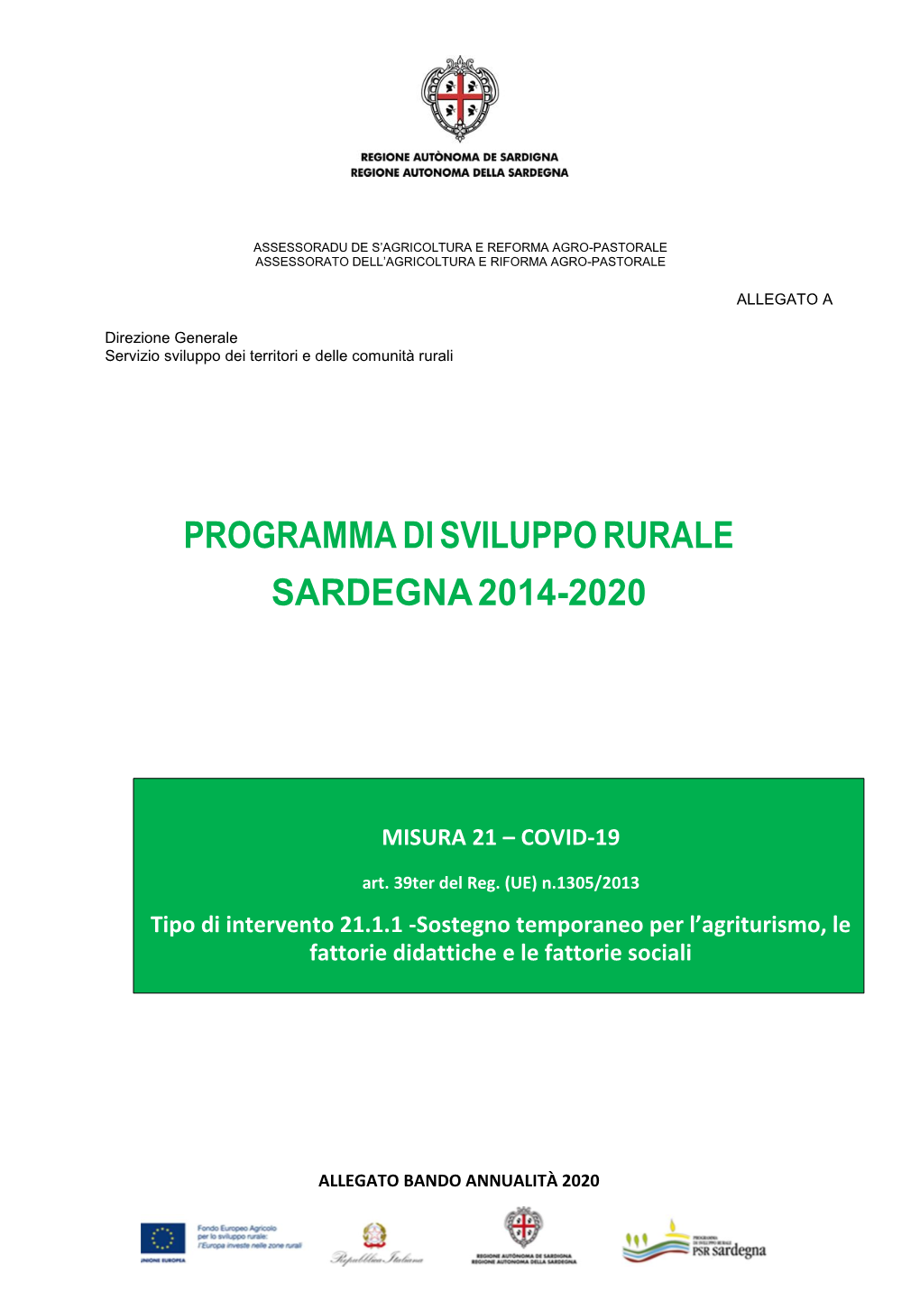 Programma Di Sviluppo Rurale Sardegna 2014-2020