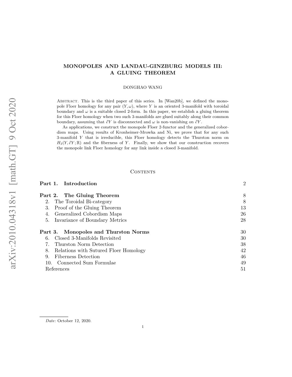 Monopoles and Landau-Ginzburg Models Iii: a Gluing Theorem