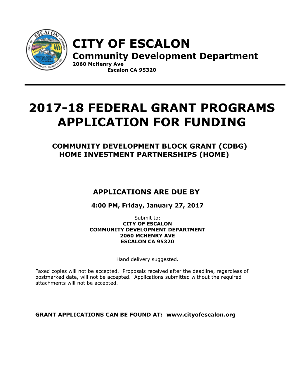 2017-18 Federal Grant Programs Application for Funding