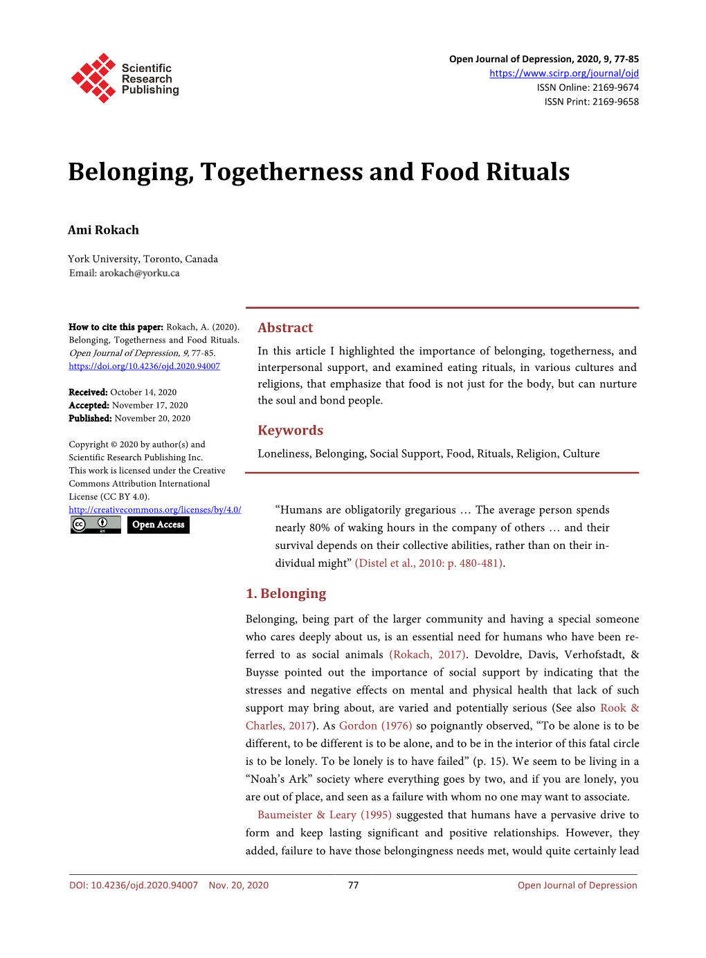 Belonging, Togetherness and Food Rituals
