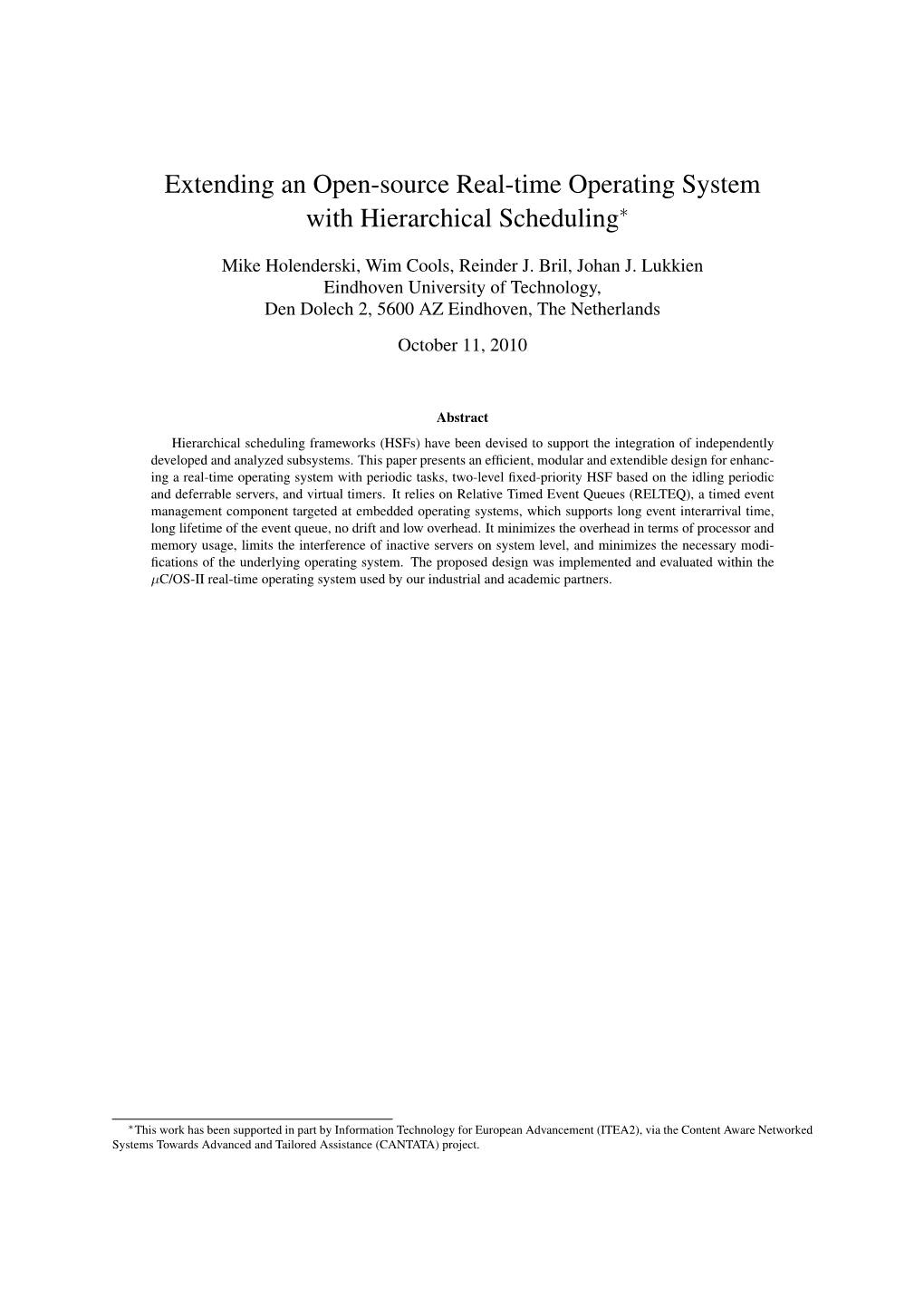 Extending an Open-Source Real-Time Operating System with Hierarchical Scheduling∗