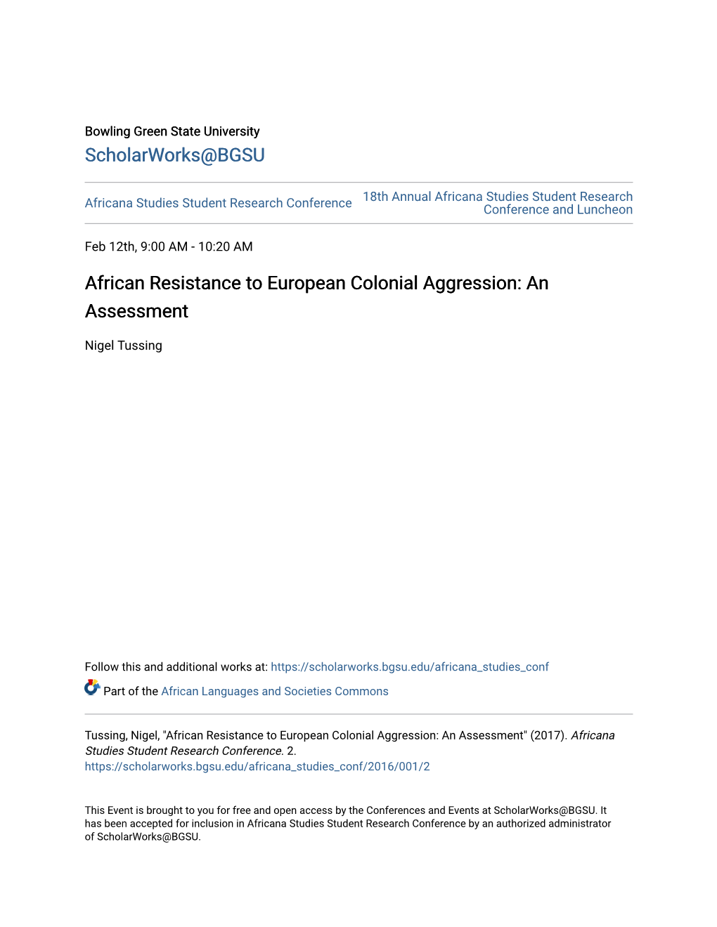 African Resistance to European Colonial Aggression: an Assessment