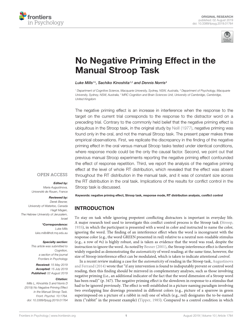 No Negative Priming Effect in the Manual Stroop Task