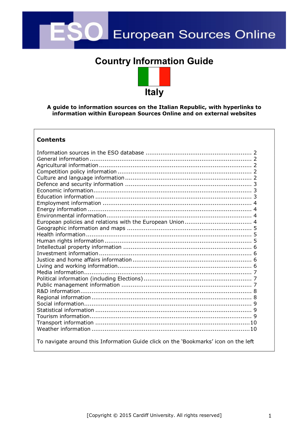 Country Information Guide Italy