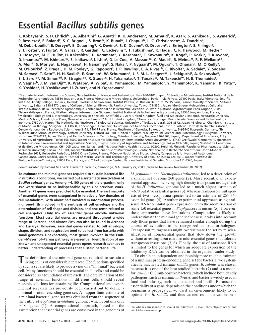 Essential Bacillus Subtilis Genes