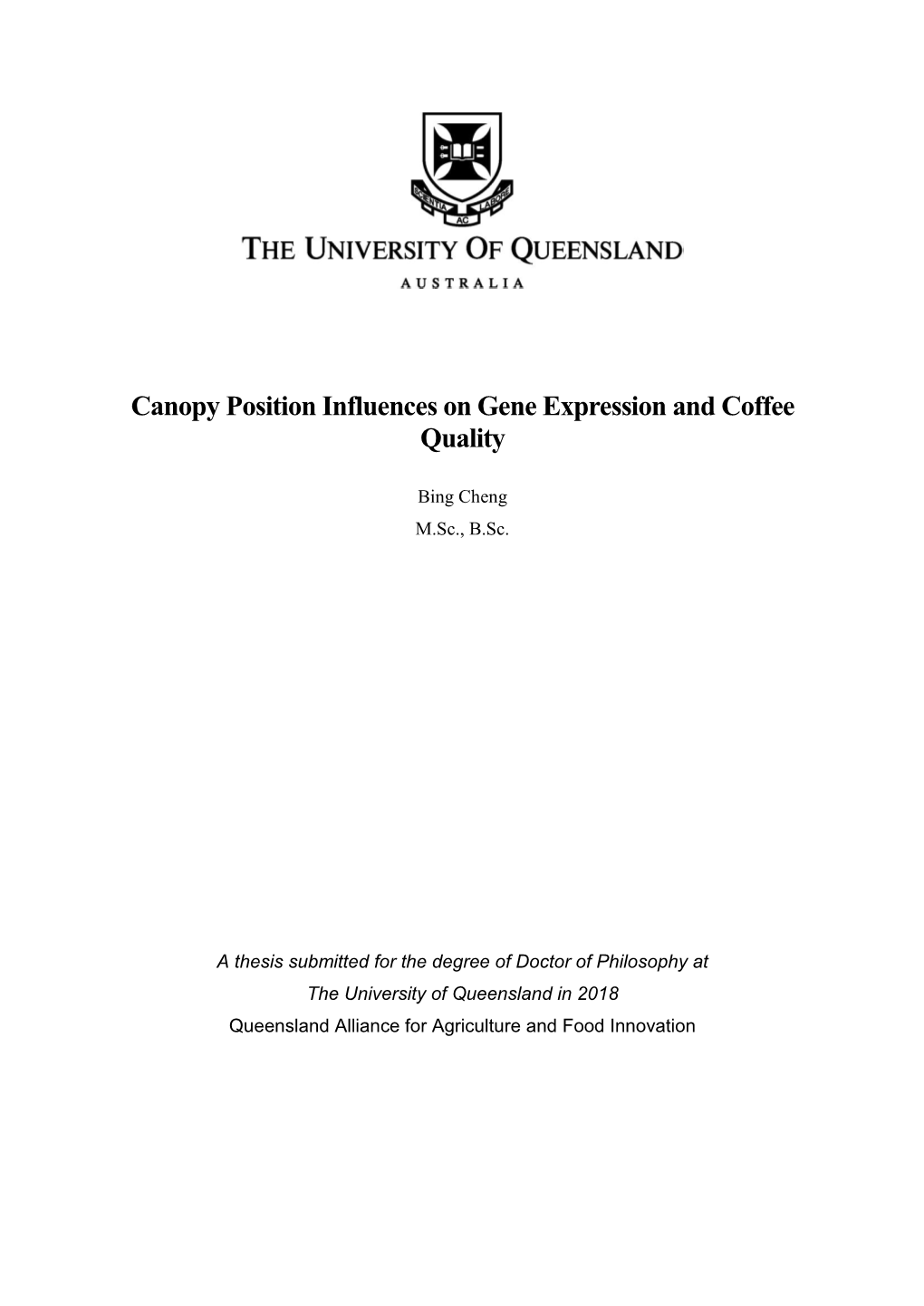 Canopy Position Influences on Gene Expression and Coffee Quality