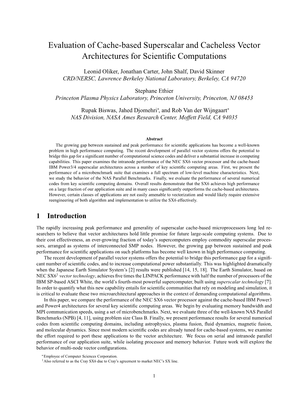 Evaluation of Cache-Based Superscalar and Cacheless Vector Architectures for Scientiﬁc Computations