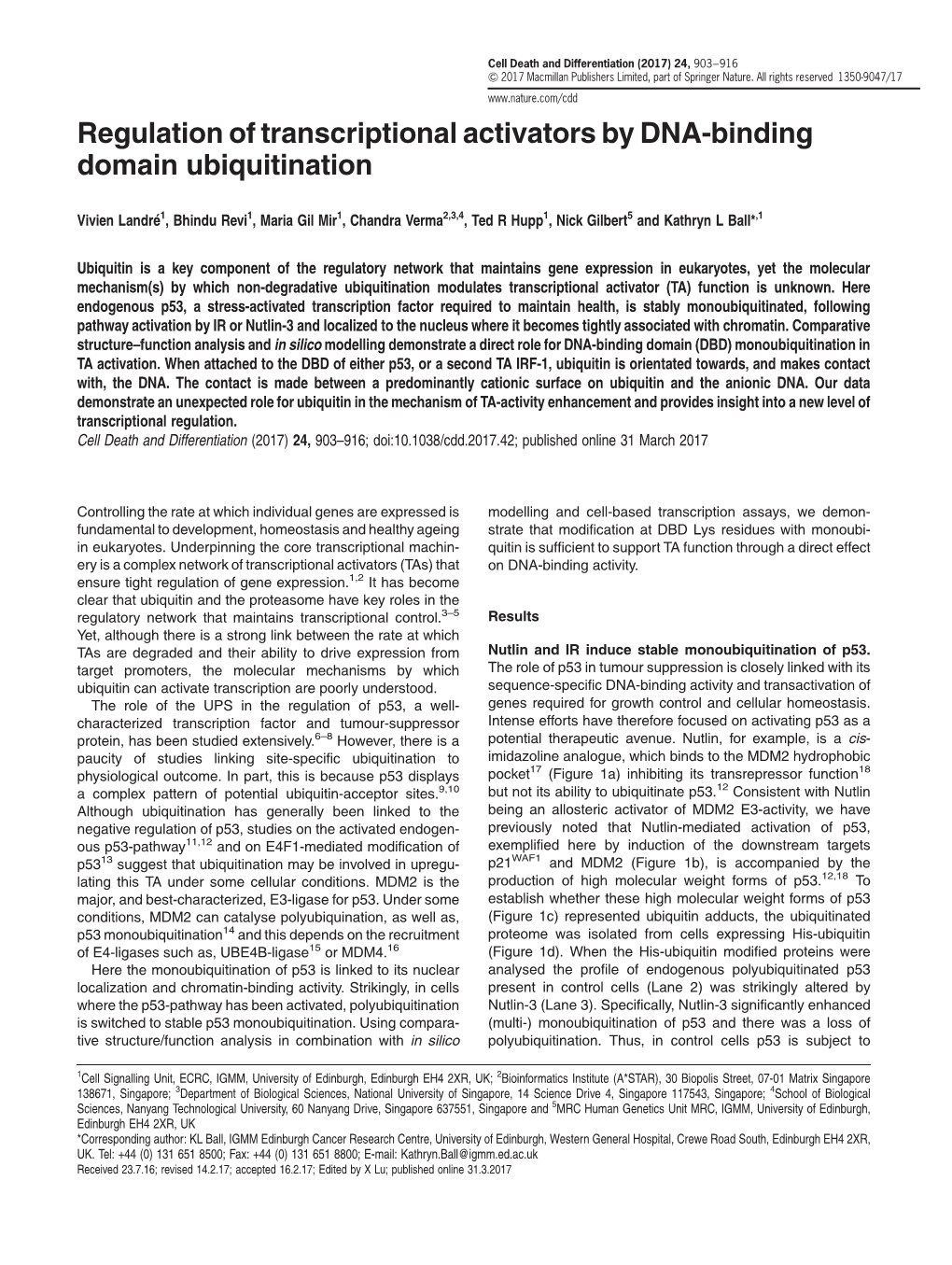 Regulation of Transcriptional Activators by DNA-Binding Domain Ubiquitination