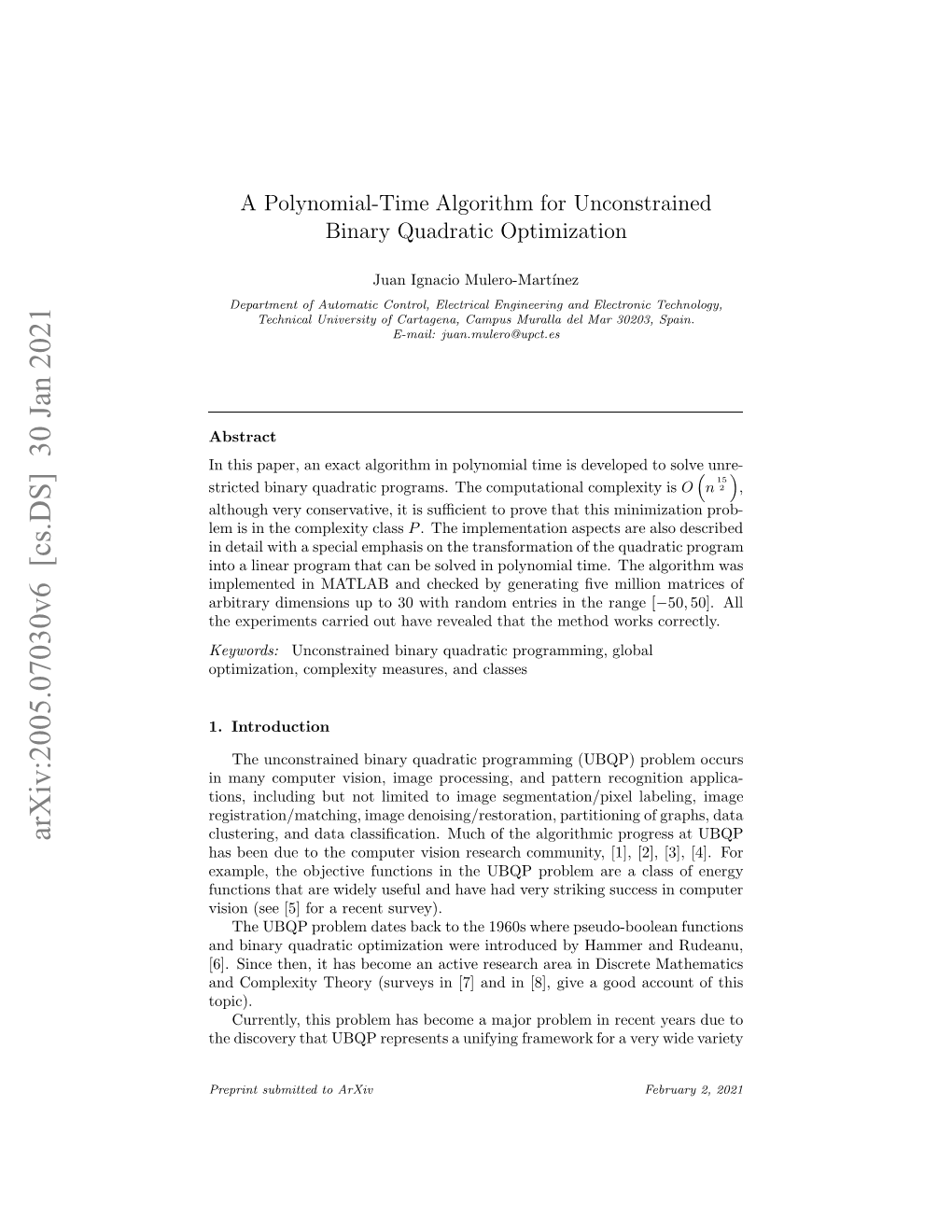 A Polynomial-Time Algorithm for Unconstrained Binary Quadratic