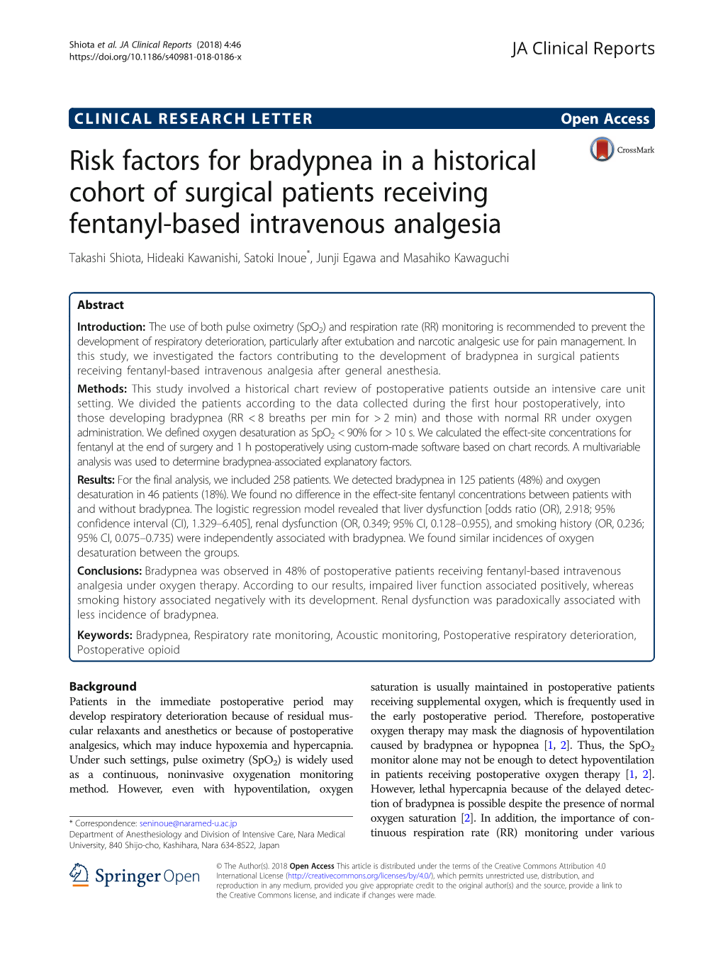 Risk Factors for Bradypnea in a Historical Cohort of Surgical Patients