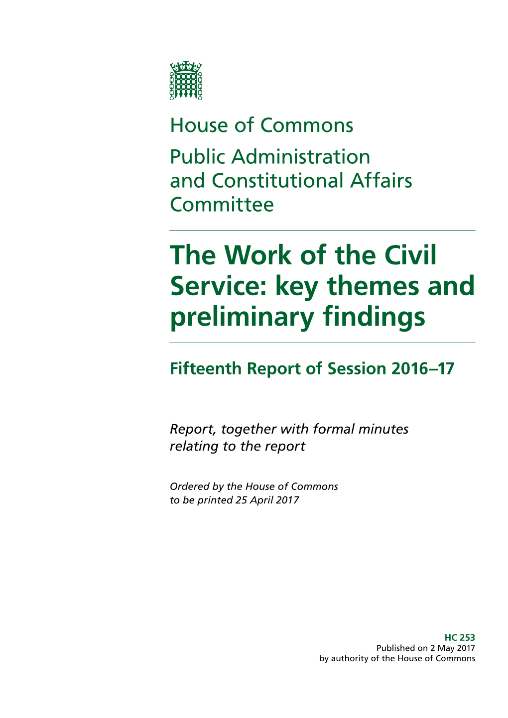 The Work of the Civil Service: Key Themes and Preliminary Findings