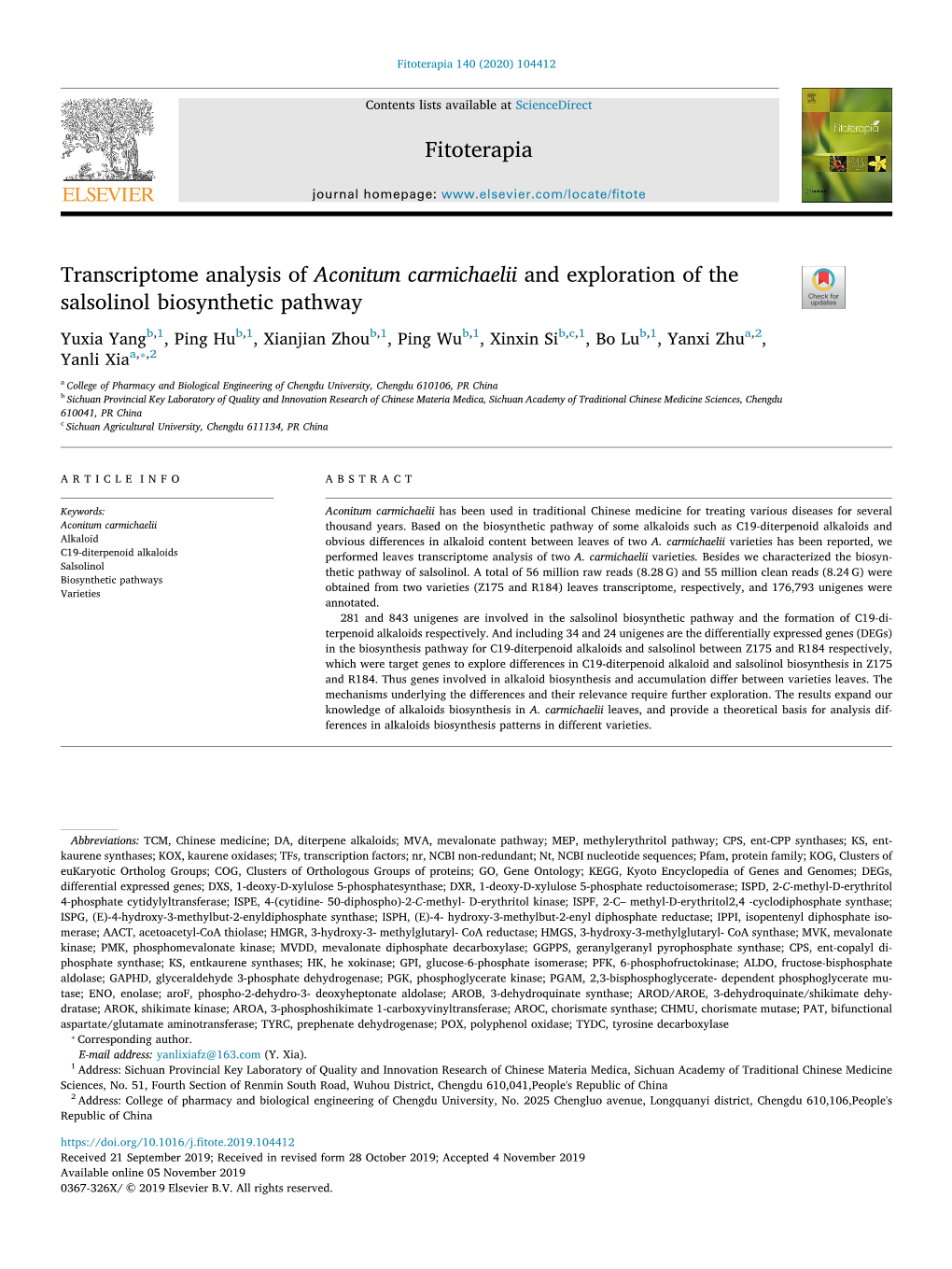 Transcriptome Analysis of Aconitum Carmichaelii and Exploration Of