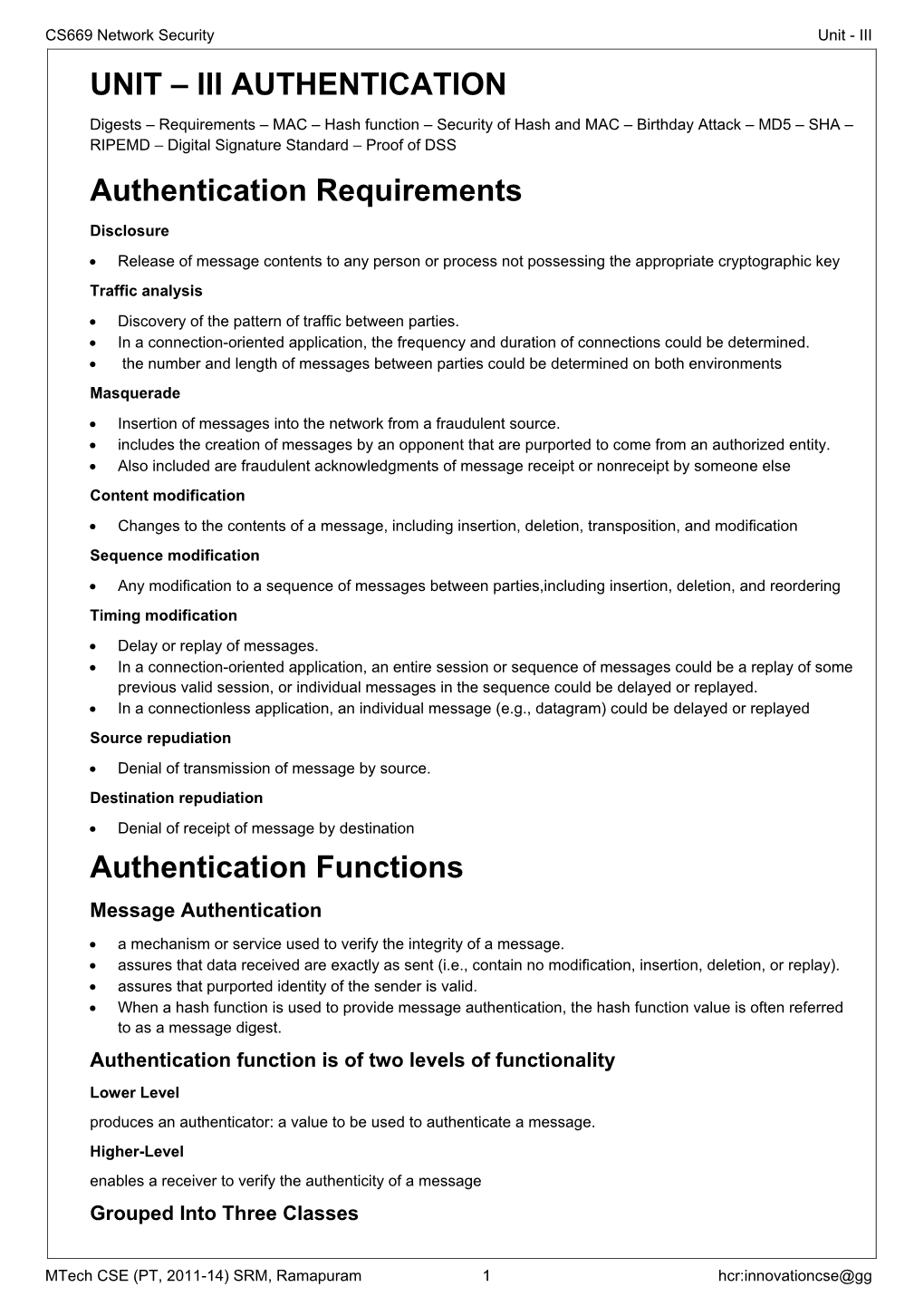 Unit – Iii Authentication