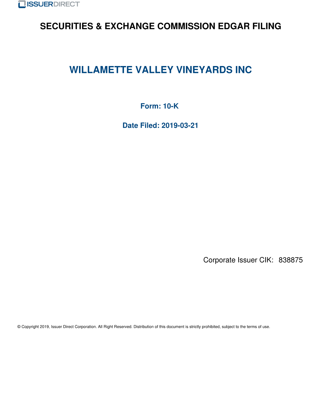 Willamette Valley Vineyards Inc