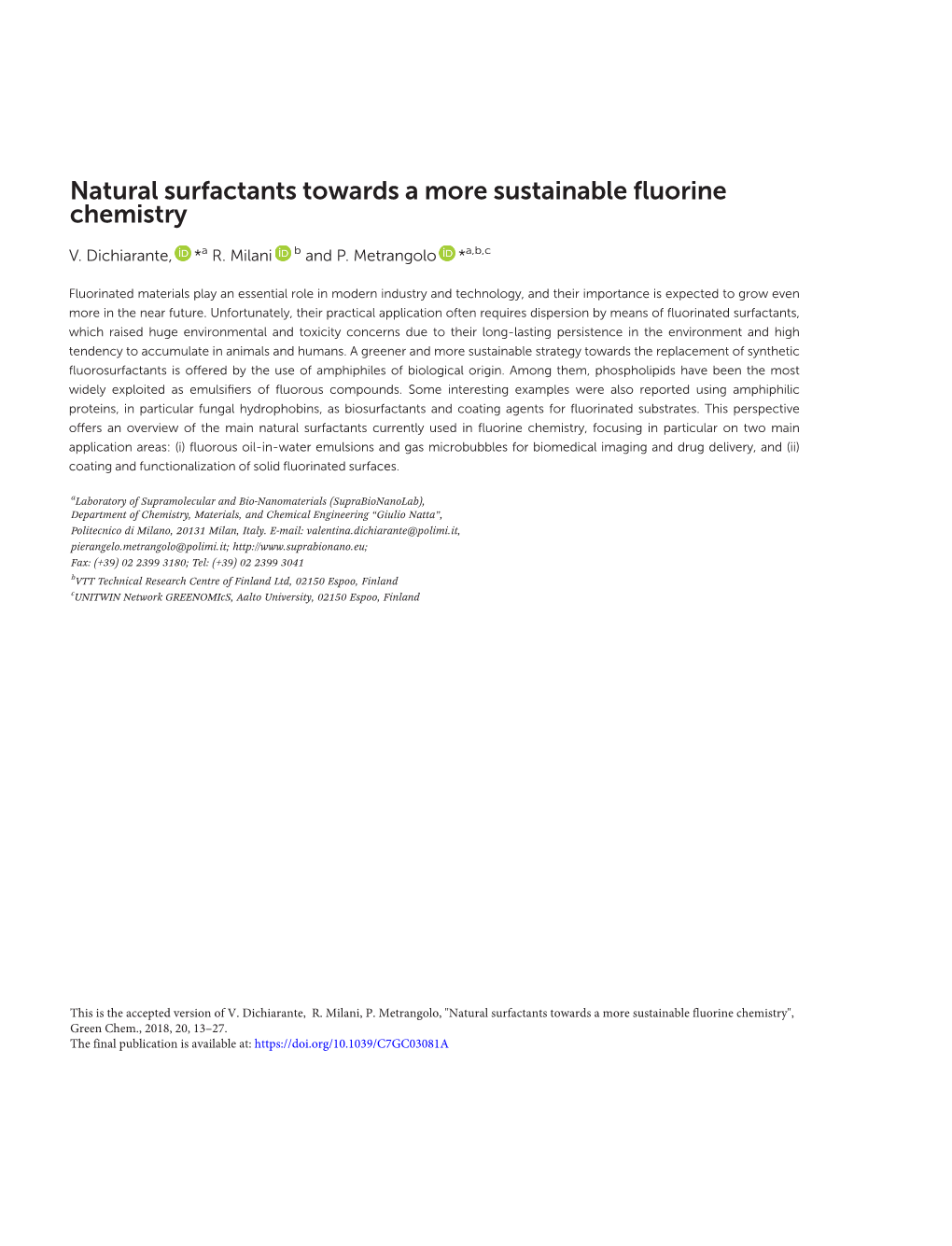 Natural Surfactants Towards a More Sustainable Fluorine Chemistry