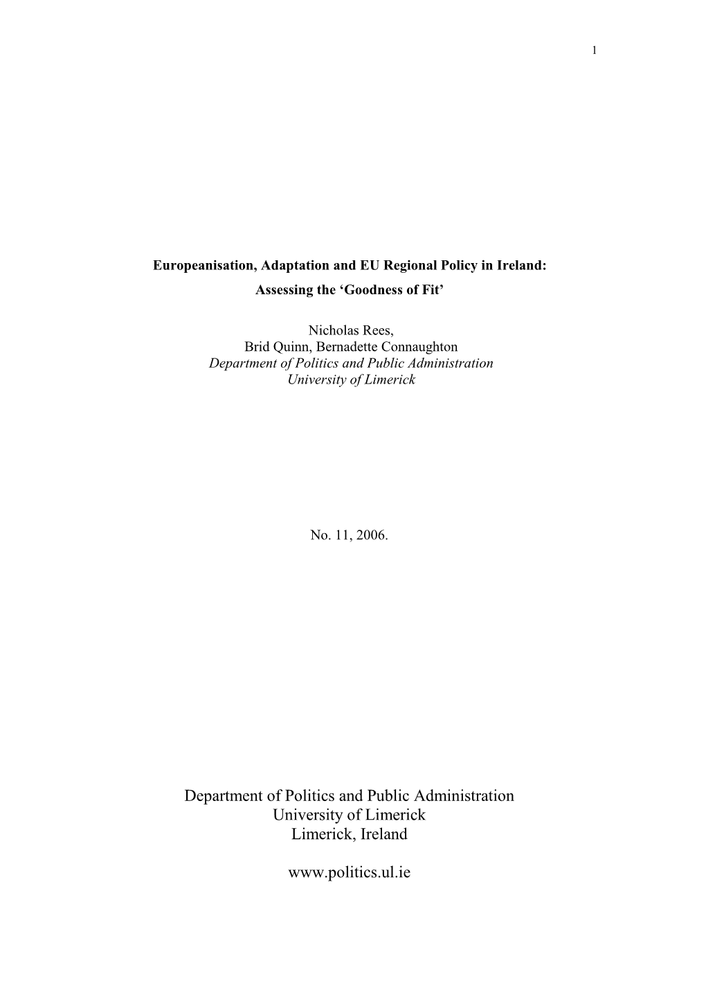 Europeanisation, Adaptation and EU Regional Policy in Ireland: Assessing the ‘Goodness of Fit’