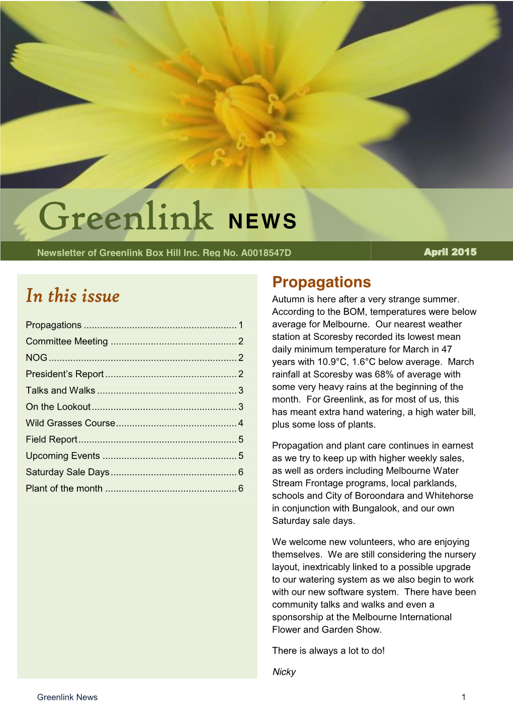 Greenlink NEWS Newsletter of Greenlink Box Hill Inc