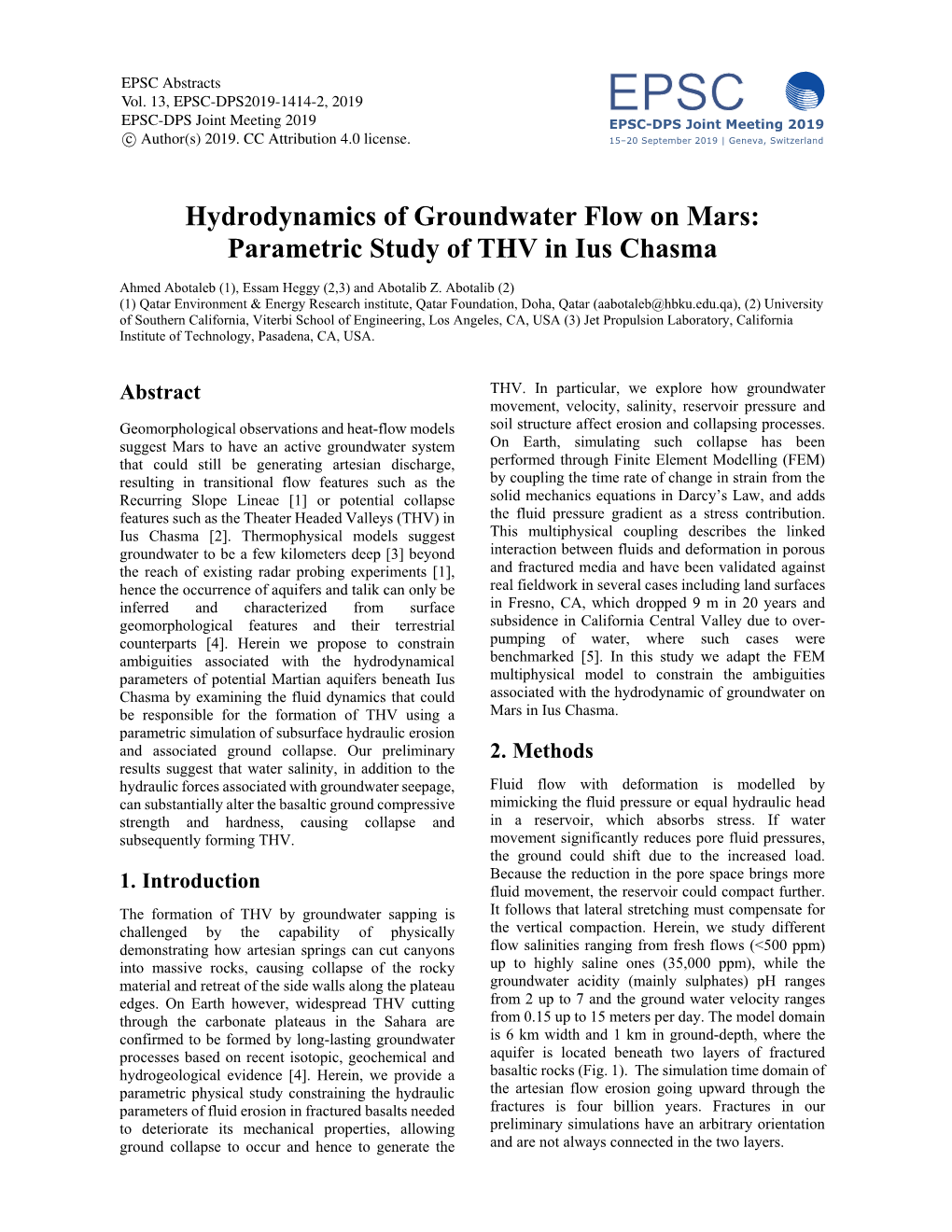 Hydrodynamics of Groundwater Flow on Mars: Parametric Study of THV in Ius Chasma