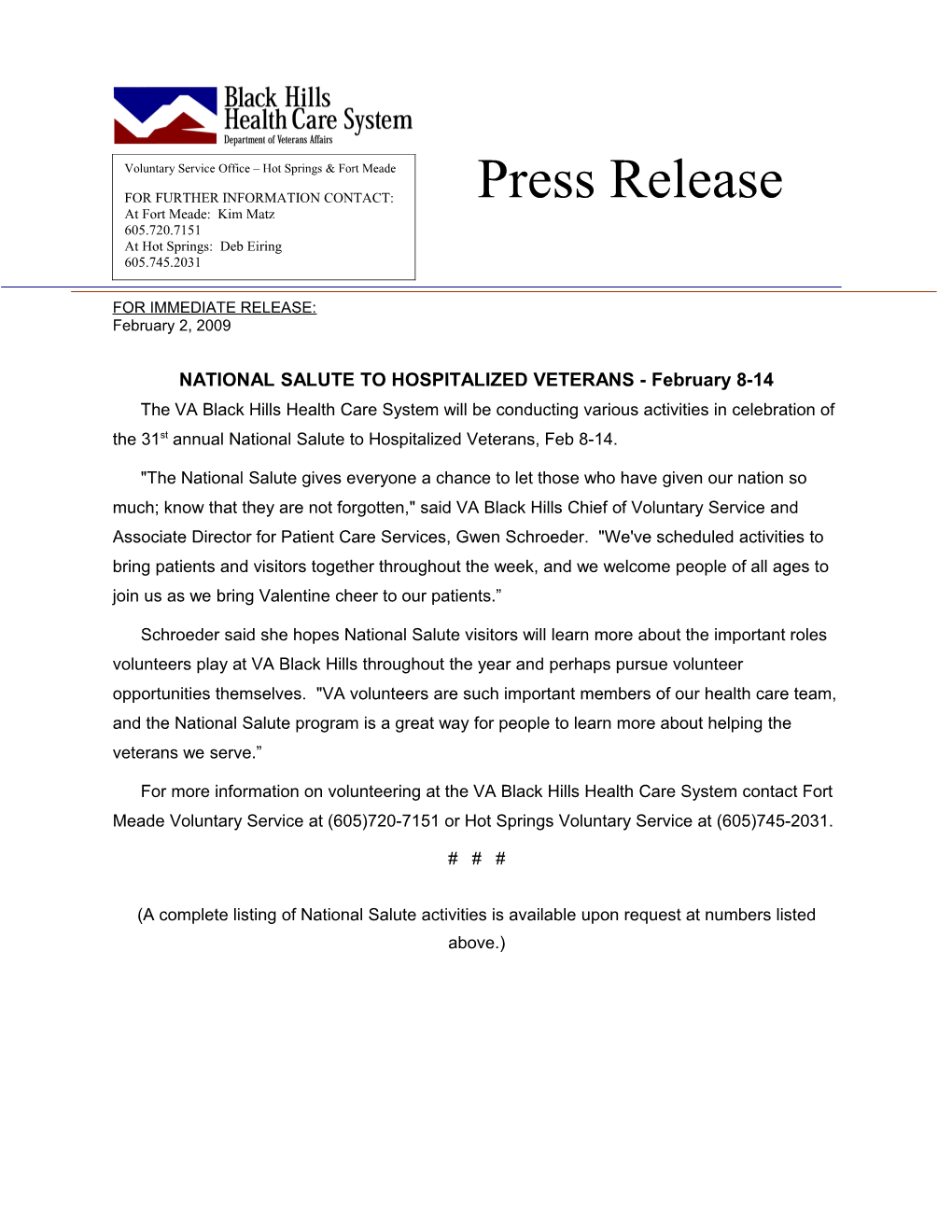 For Immediate Release s245