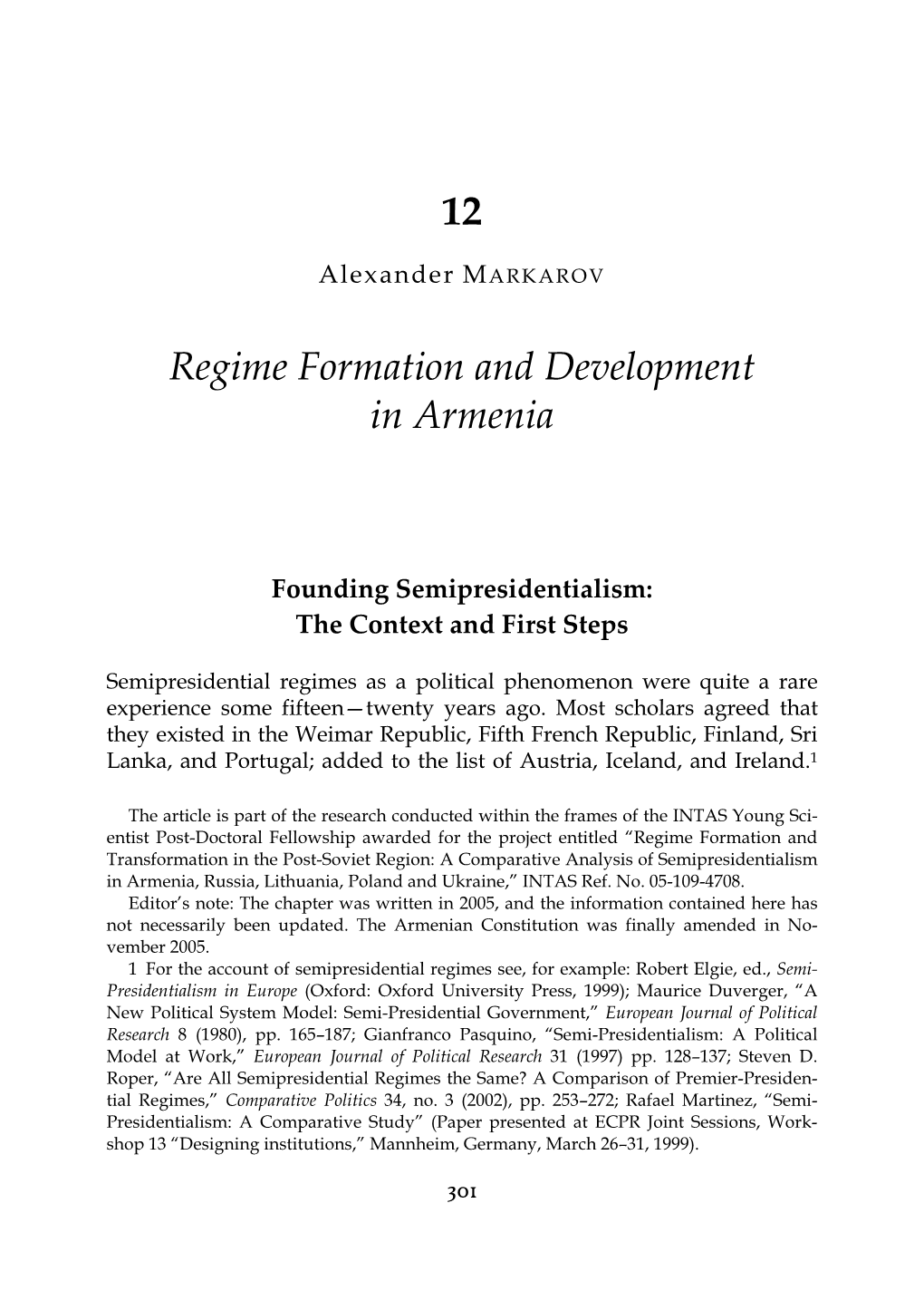 12 Regime Formation and Development in Armenia