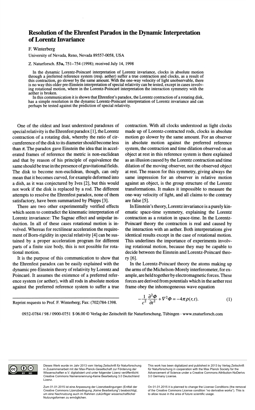 Resolution of the Ehrenfest Paradox in the Dynamic Interpretation of Lorentz Invariance F