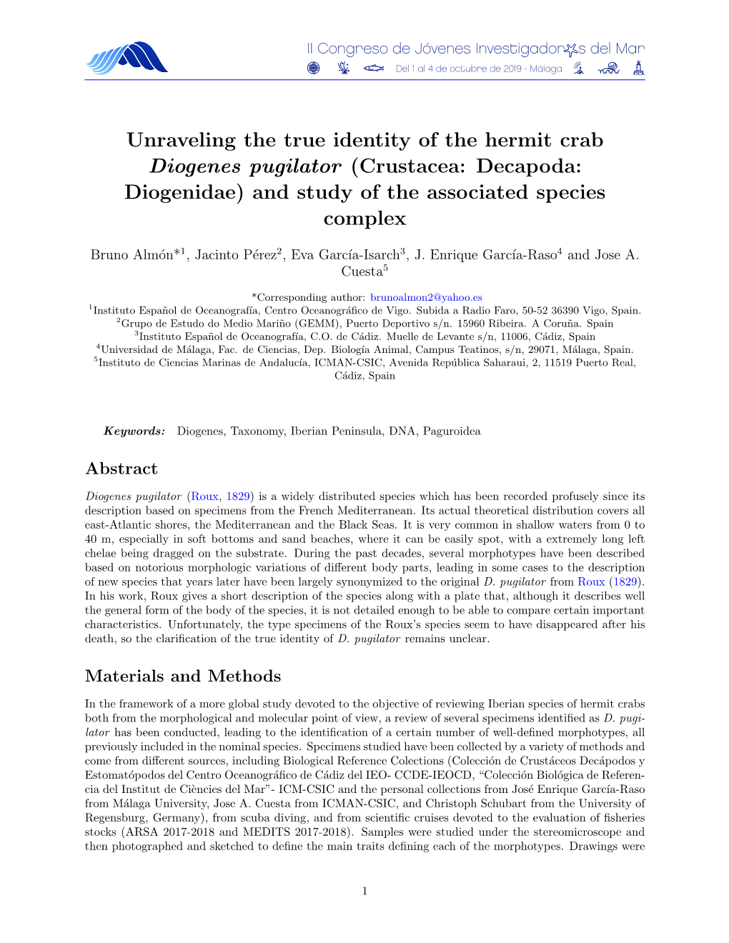 Unraveling the True Identity of the Hermit Crab Diogenes Pugilator (Crustacea: Decapoda: Diogenidae) and Study of the Associated Species Complex