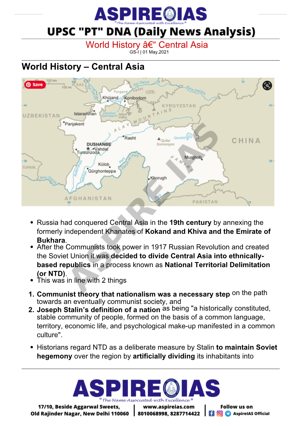 World History Â€“ Central Asia World History – Central