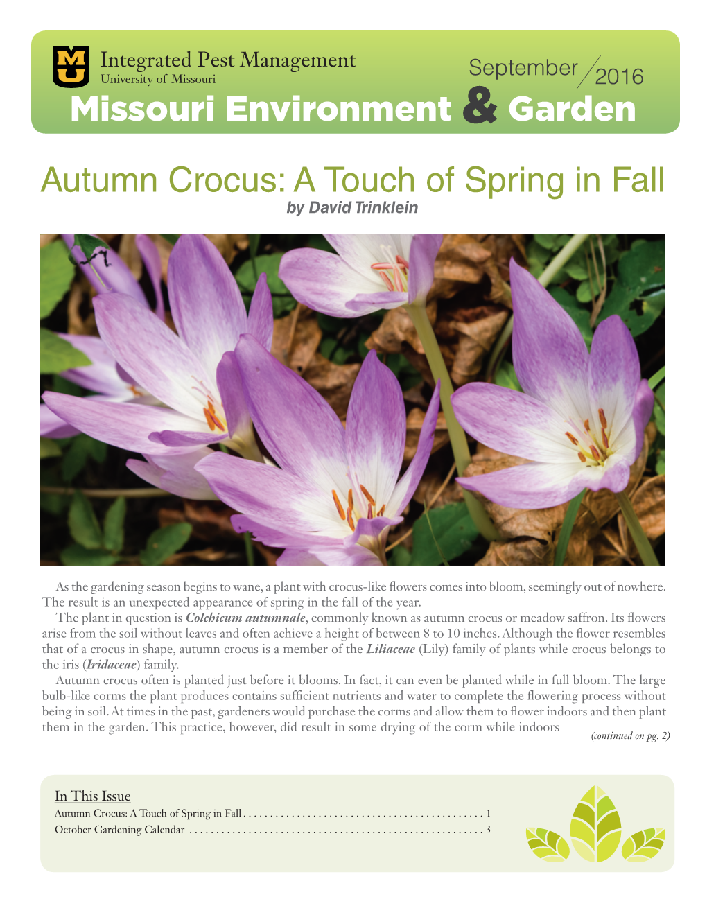 Missouri Environment and Garden Newsletter, September 2016