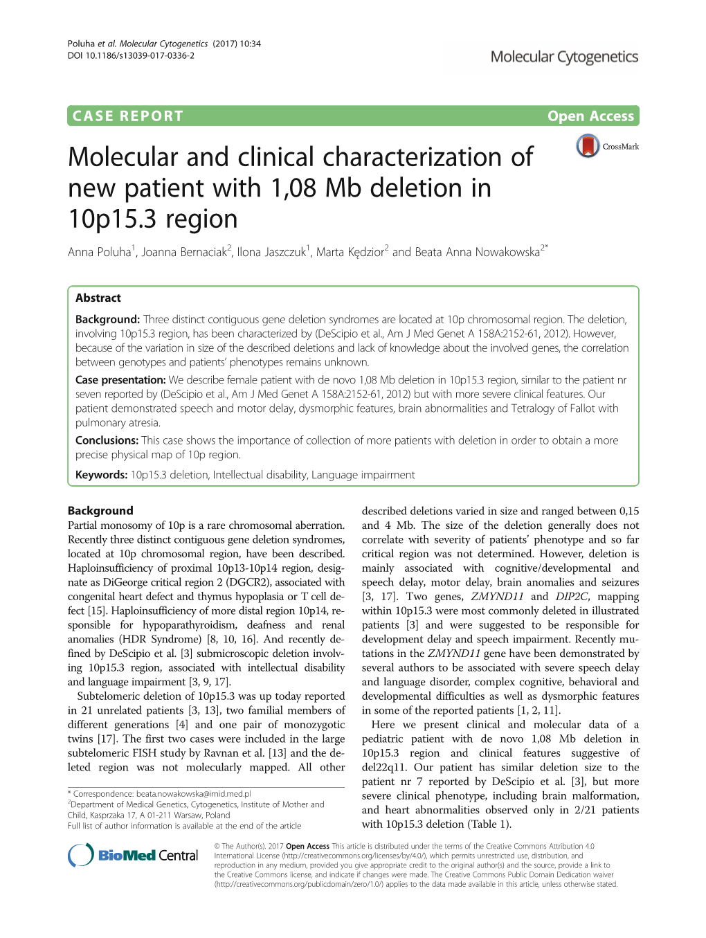 Molecular and Clinical Characterization of New Patient with 1,08 Mb