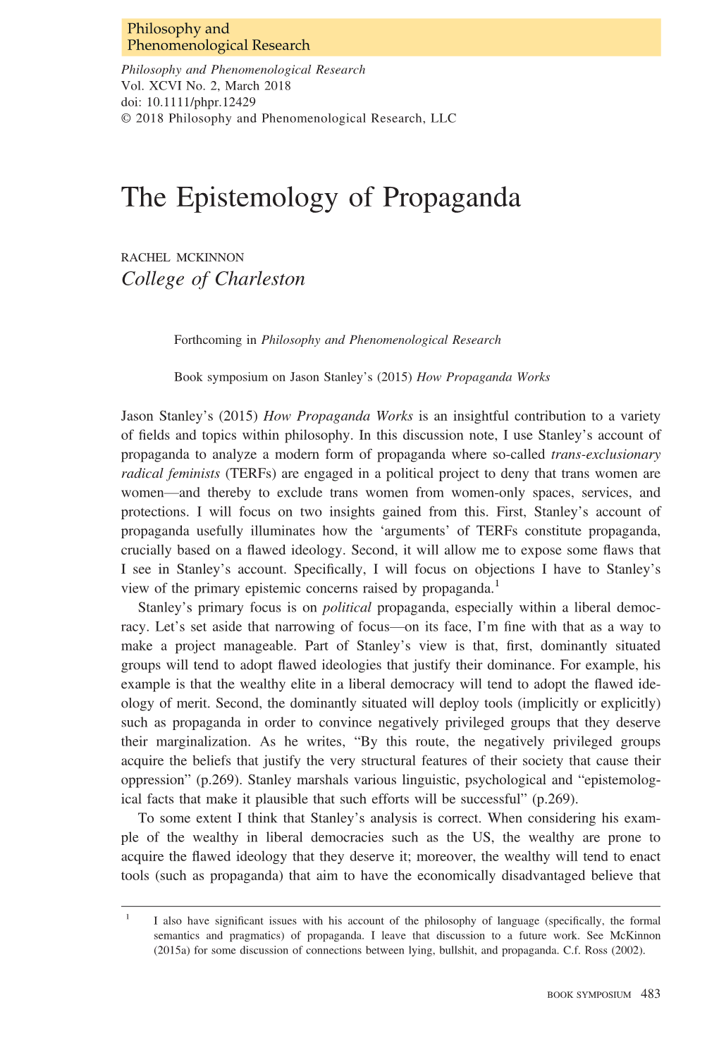 The Epistemology of Propaganda